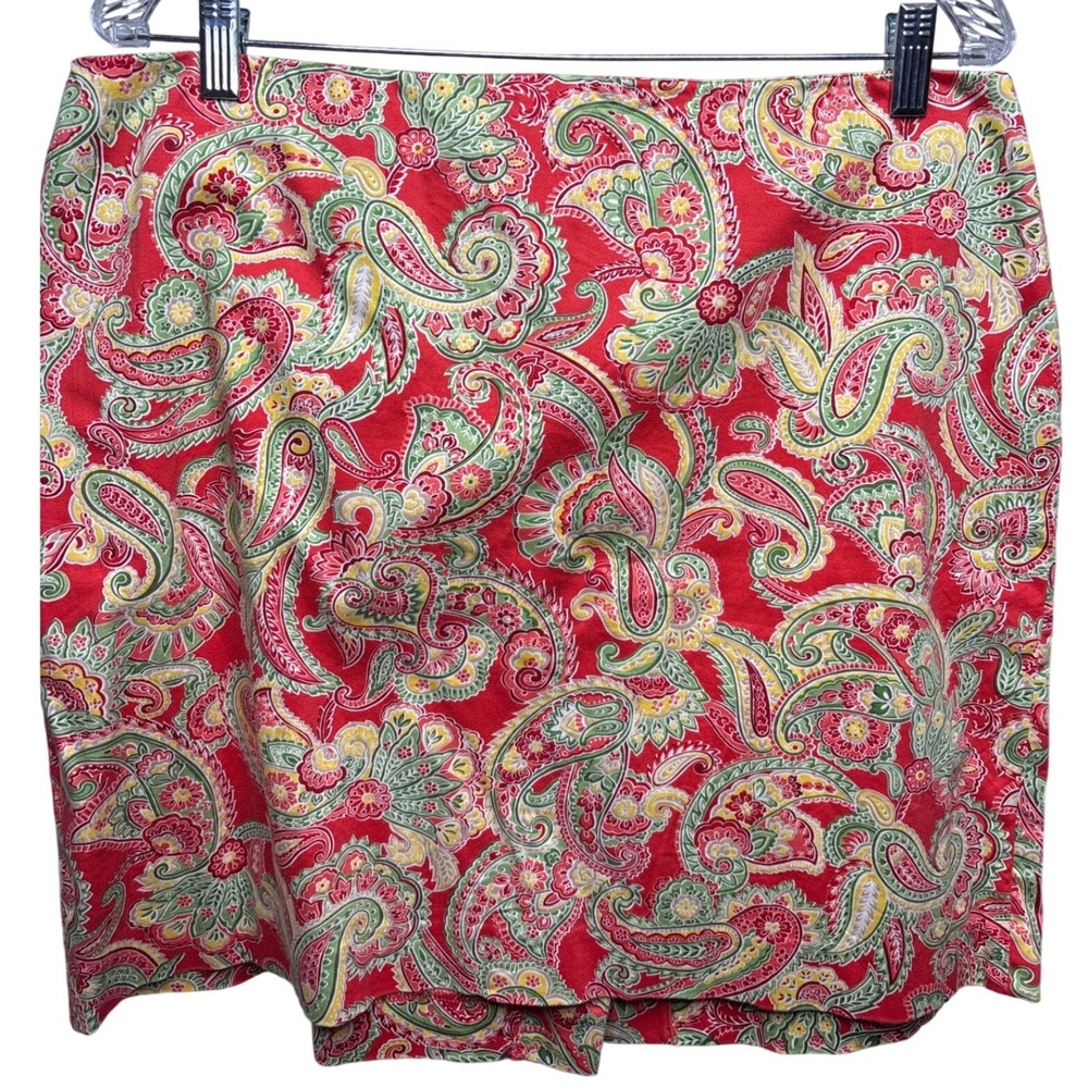 JONES NEW YORK COUNTRY Red Paisley Pencil Skirt Sz 16P Boho-Chic Coastal Grandma